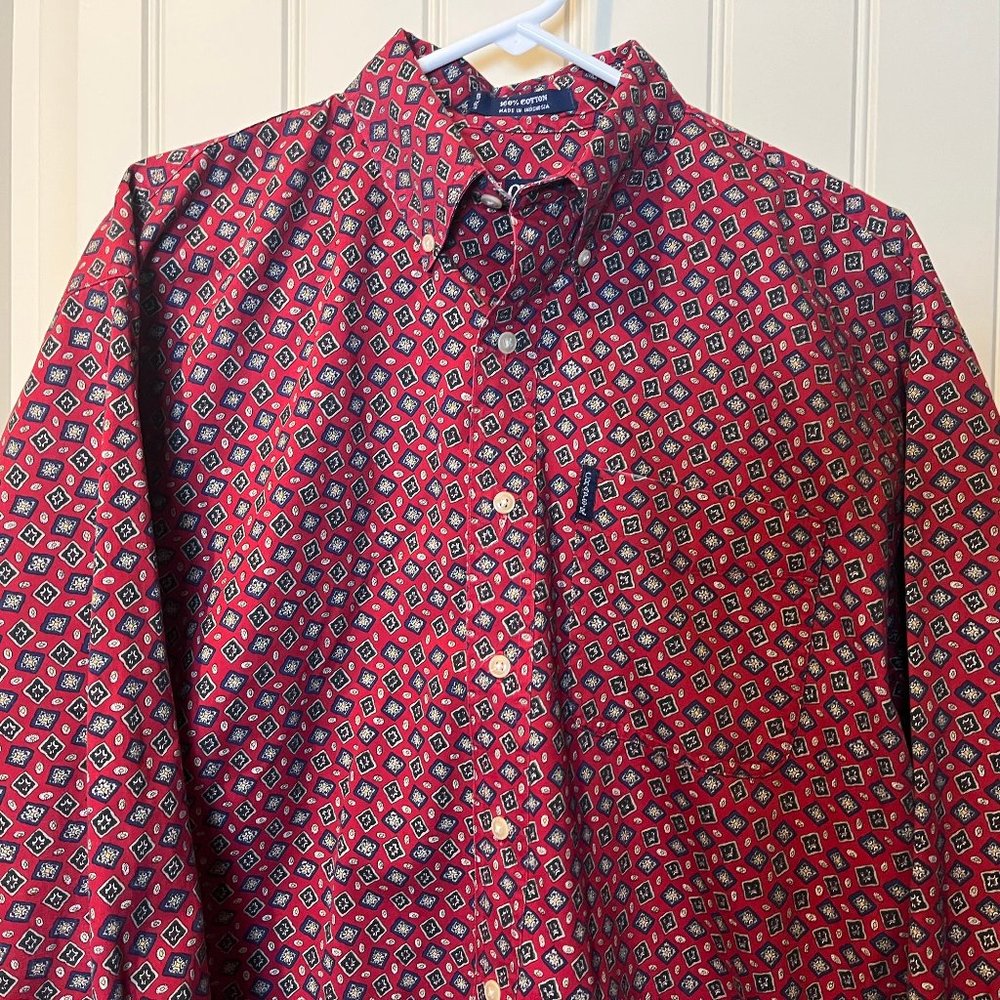 Chaps Ralph Lauren Men's Long Sleeve Shirt Size M Red Blue, Medallion Print